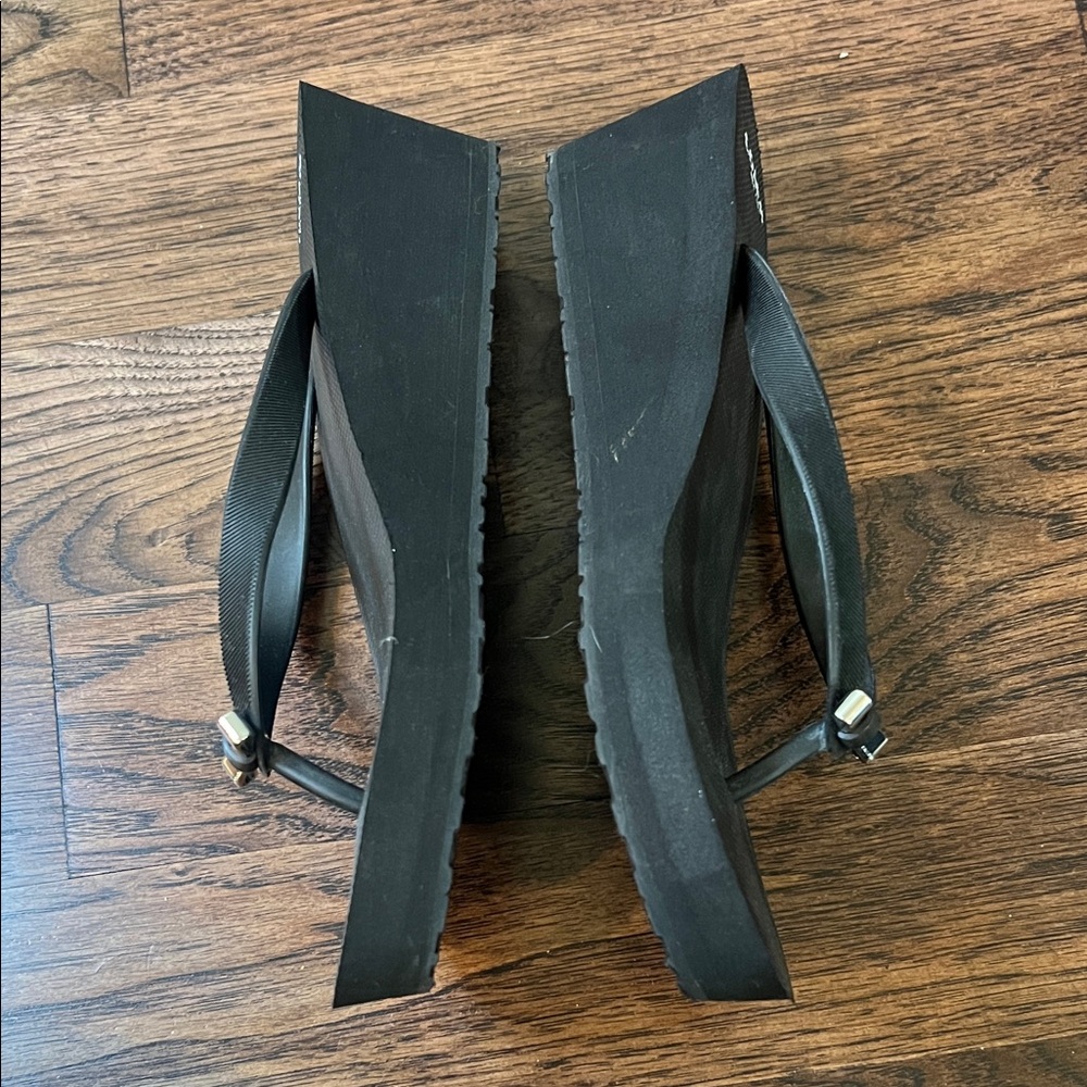 Coach Black Flip Flops with Silver Bow Accent - Picture 5 of 10